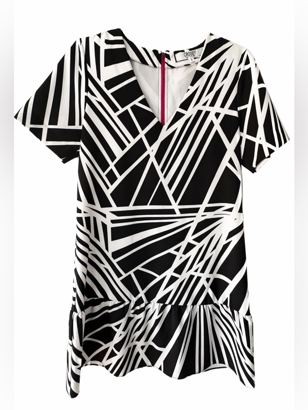 Crosby Black White Abstract Print Dress Pink Zip Size S cocktail dress